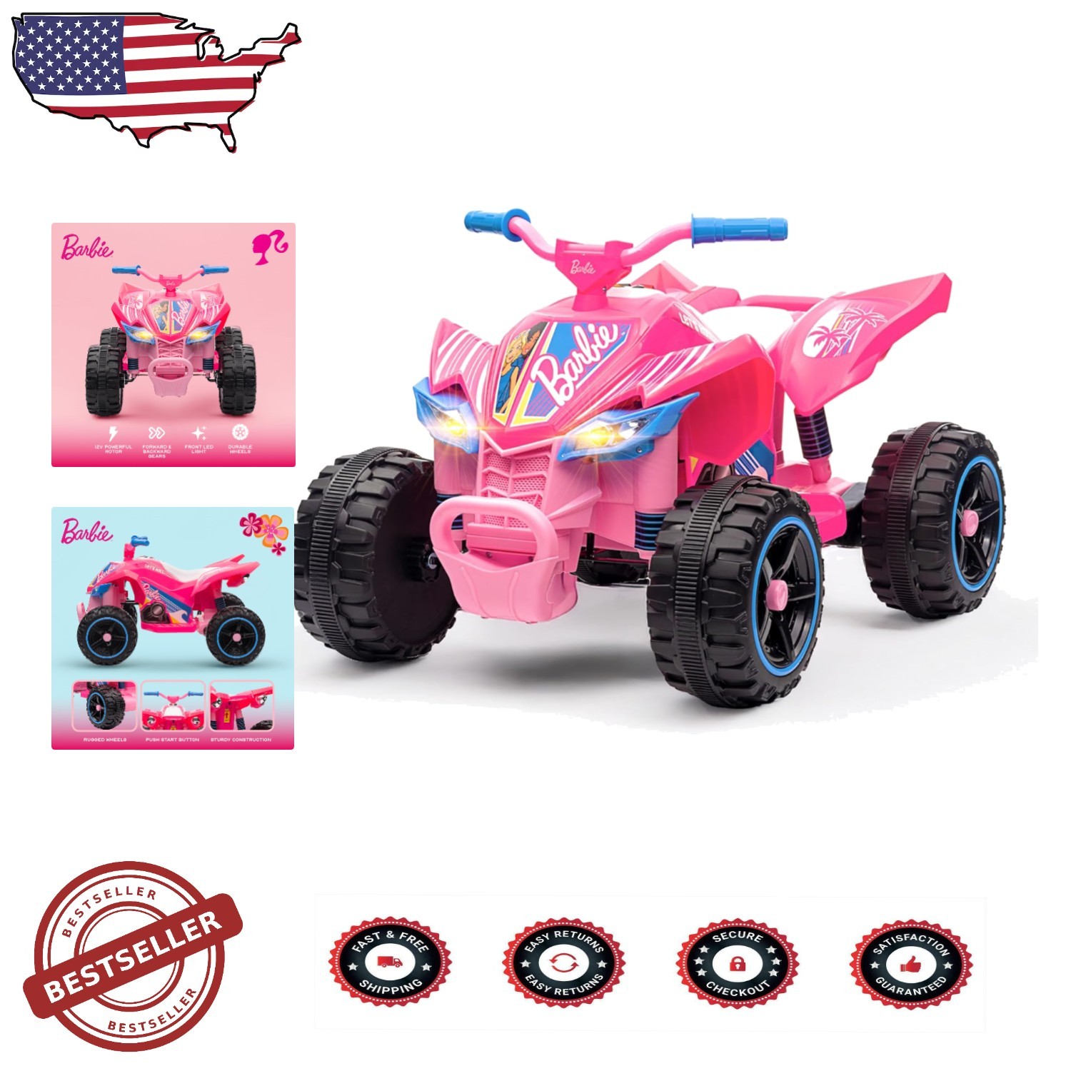 Barbie 12V ATV Quad Ride On – Durable Pink, Perfect for Kids Ages 3+