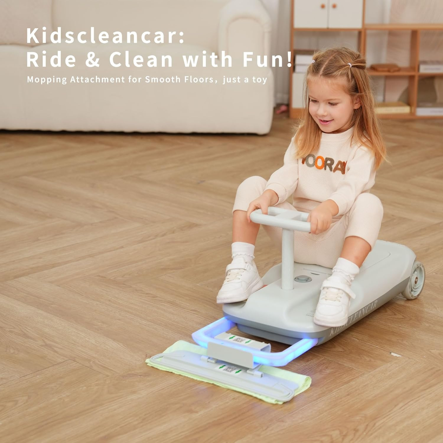 Kids Clean Car Ride-On Go Kart with Detachable Mop, Cleaning Fun 3-In-1 Electric