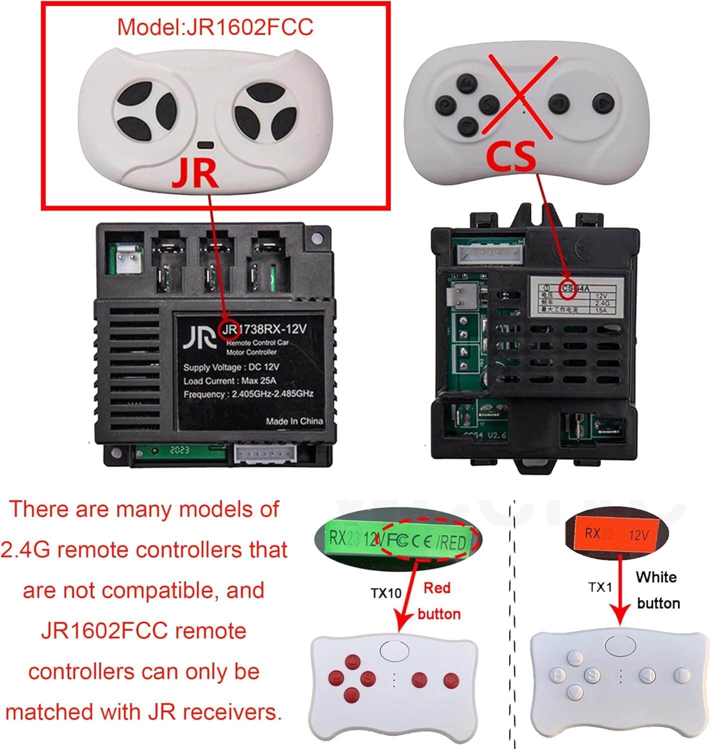 Replacement White Remote Control for Children’s JR Ride-On Car – 2.4G Bluetooth