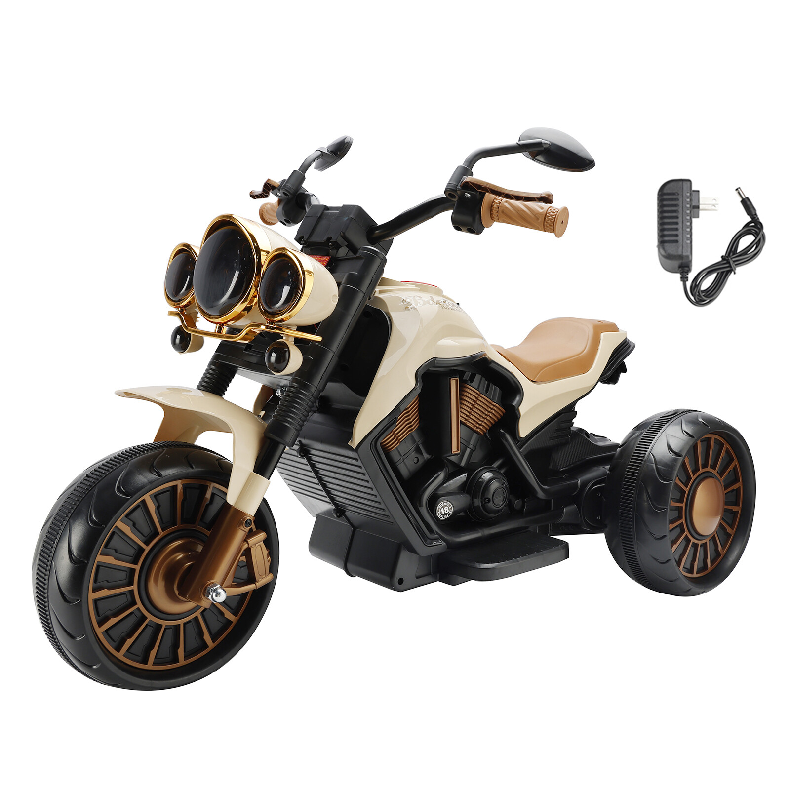 3Wheel Kids Ride On Motorcycle Electric Dual Drive Toy Car With LED Light Brown