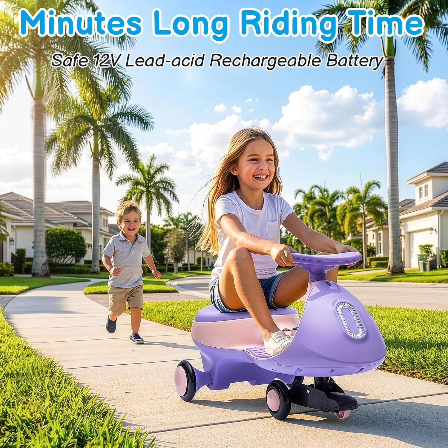 12V Electric Wiggle Car Ride on Toy with Pedal, 2 in 1 Rechargeable Battery Swin