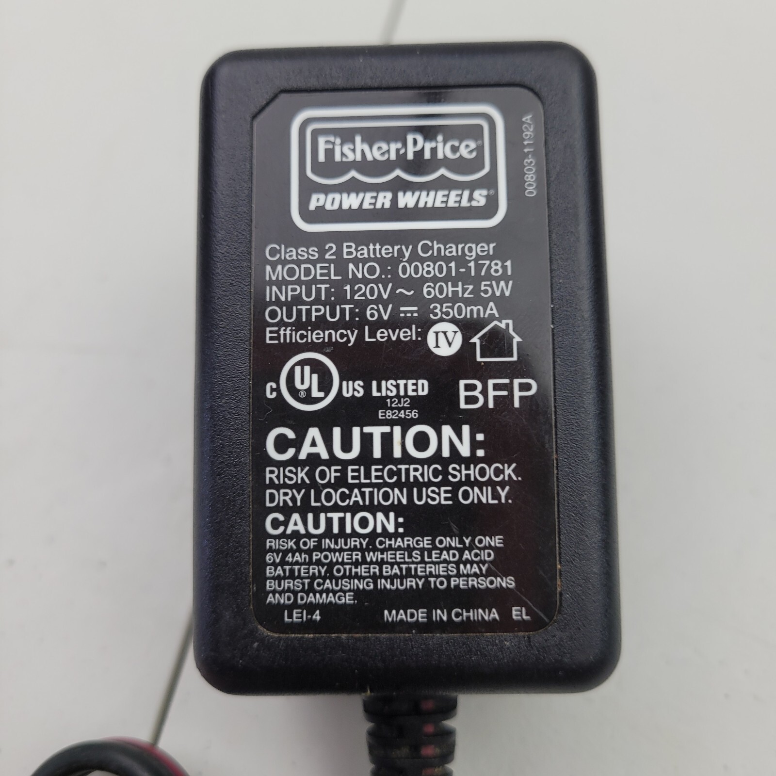 FISHER PRICE OEM POWER WHEELS 6 Volt 6V Class 2 Battery Charger 00803-1295
