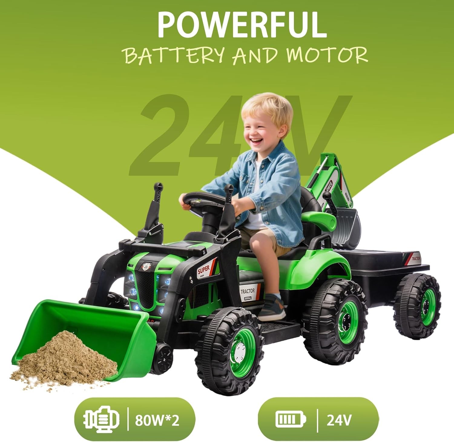 24V Kids Ride on Excavator 4-in-1 Tractor Bulldozer Dump Truck w/ Remote Control