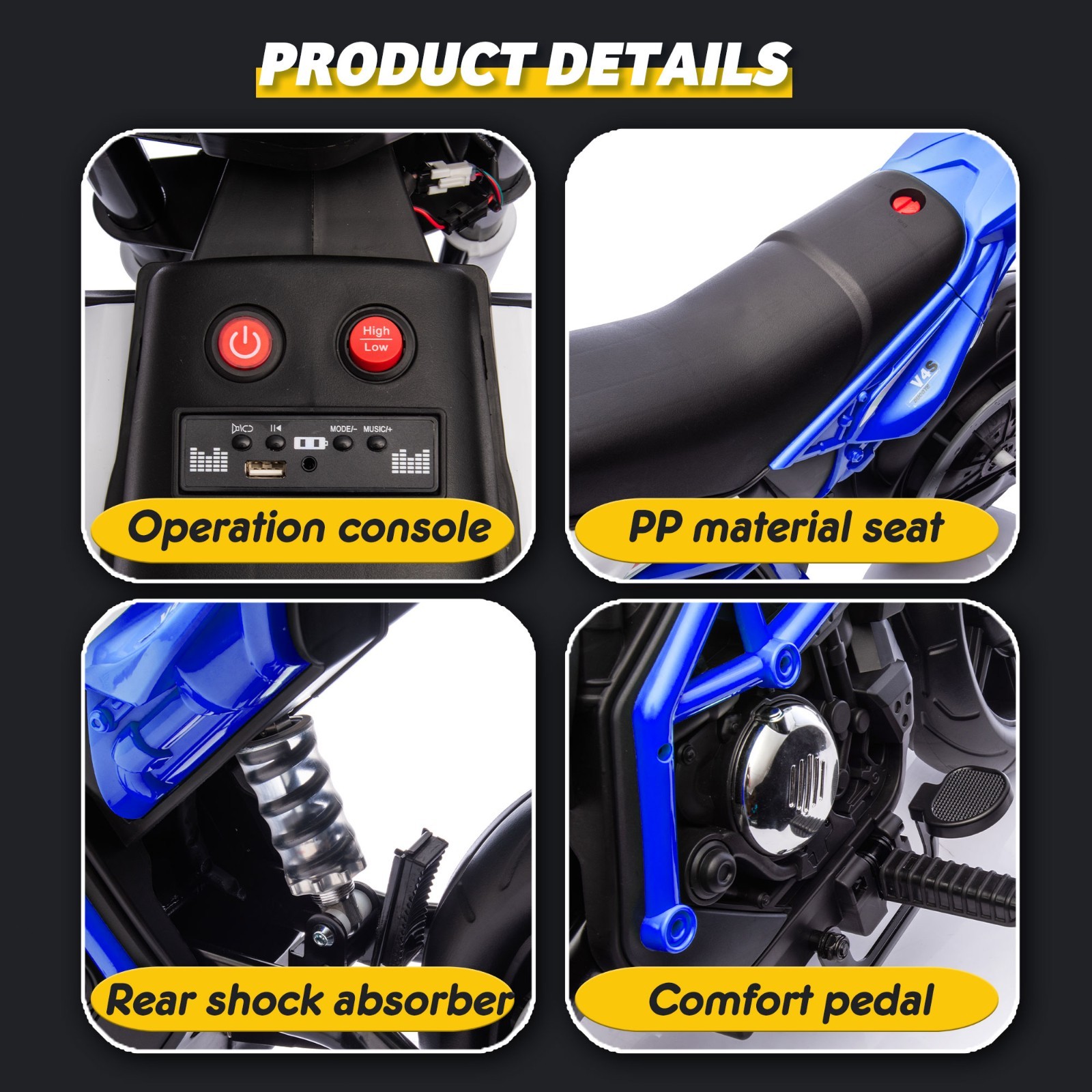 24V Kids Electric Motorcycle Ride On Toys Electric Bike for age 6+, Blue