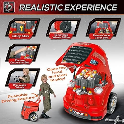 Qaba Truck Engine Toy, Kids Mechanic Set with Lights, Sounds, Steering Wheel …