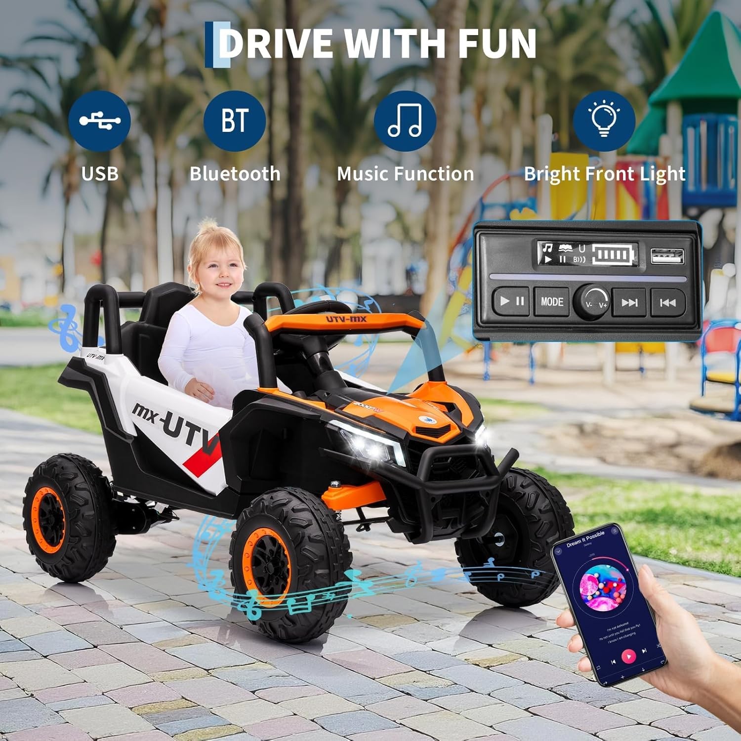 Kids Ride-on Truck 12v with Remote Control – 4WD/2WD UTV,Outdoor Play Vehicle