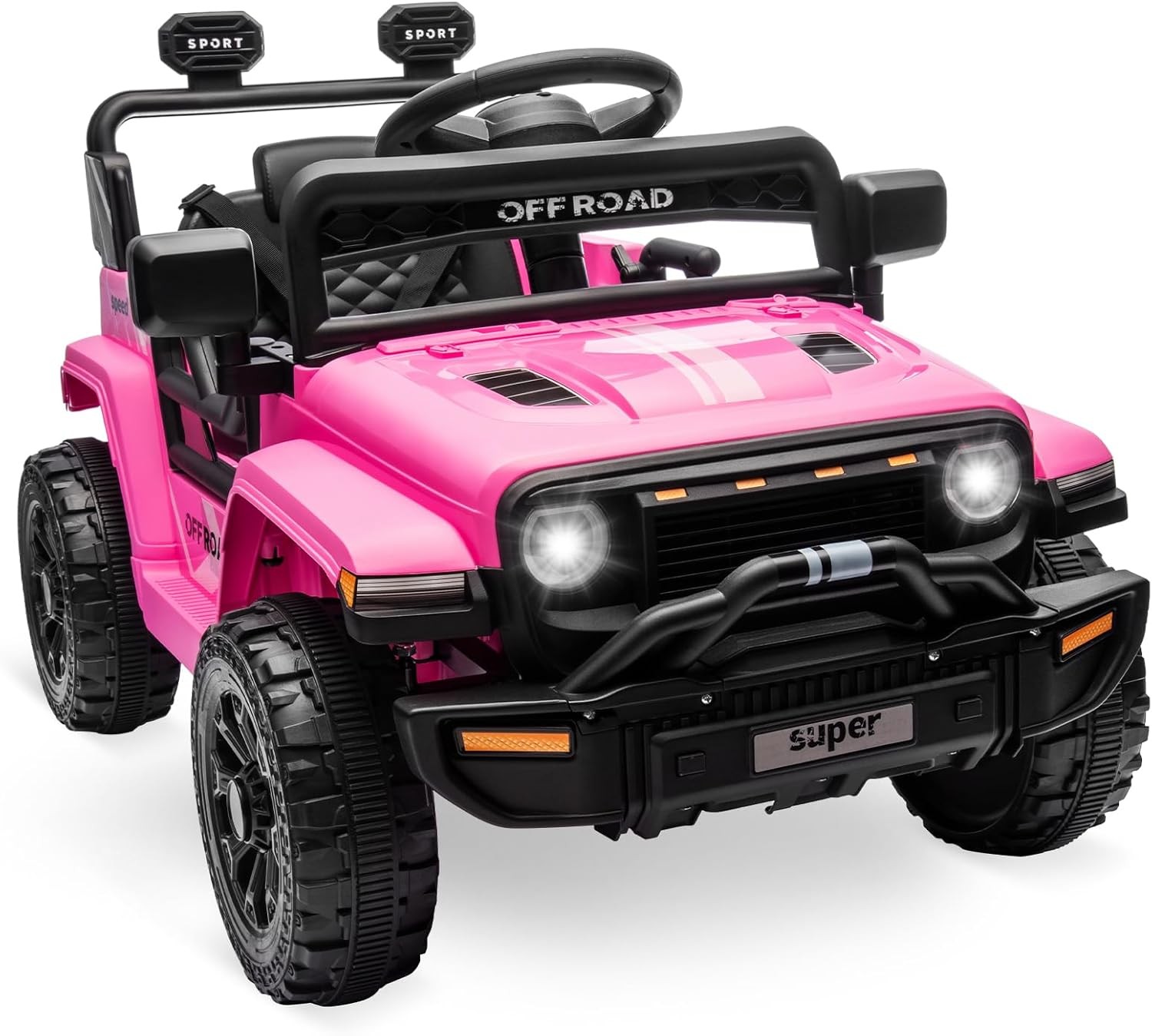 12V Kids Ride On Truck w/ Remote, 2 Speeds, Spring Suspension, LED Lights – Pink