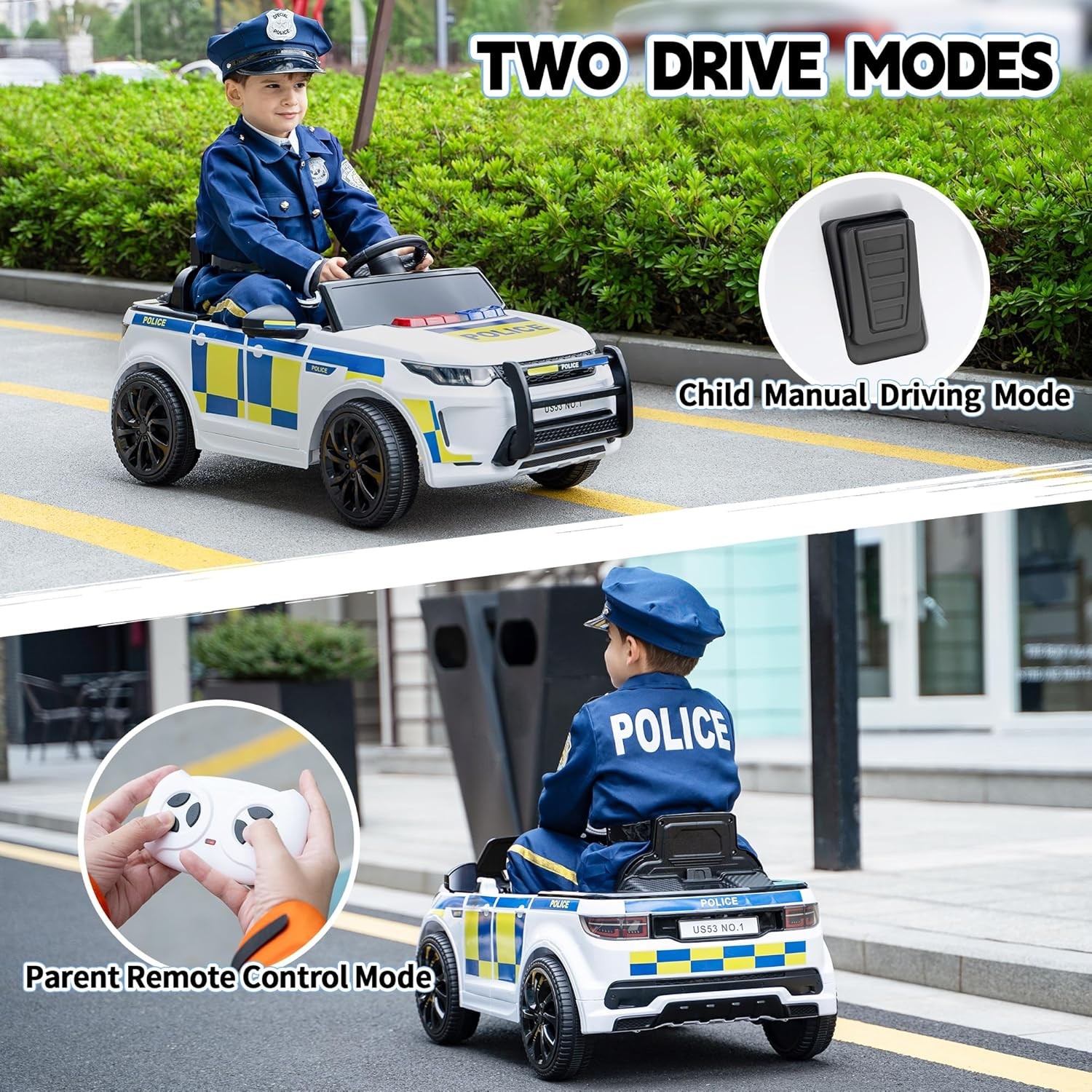 Kids Ride on Police Car 12V Electric Vehicles Toys W/ Remote Control Music LED