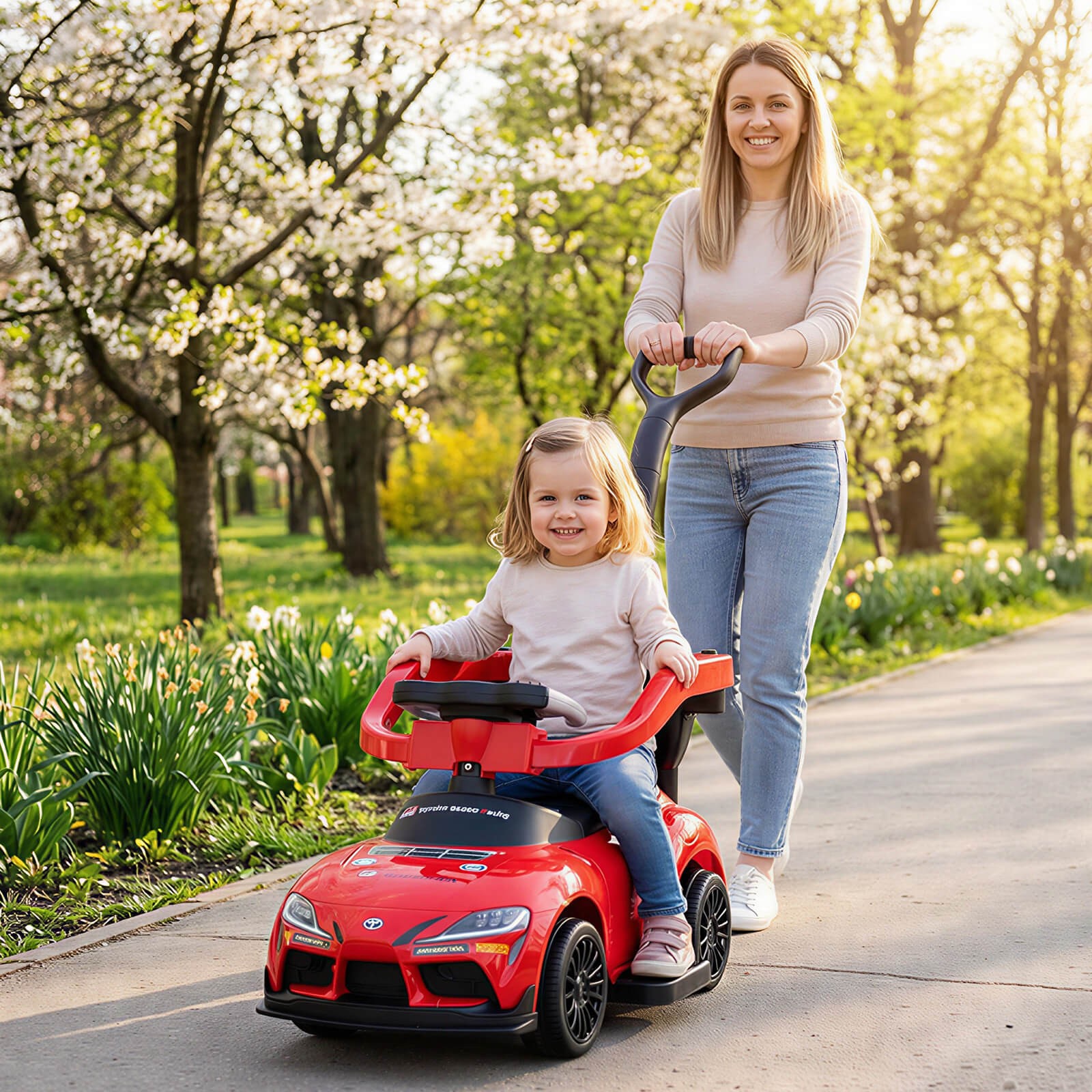 Toyota Licensed Ride on Push Car w/Parent-Control Handle Music Safety Guardrail