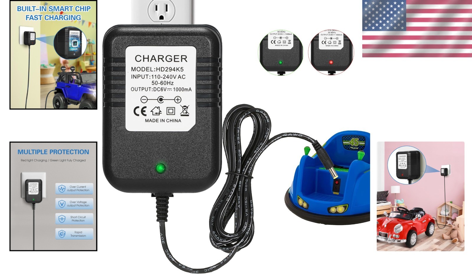 Universal 6V Charger for Flybar & Kidzone Bumper Cars – Compact & Efficient