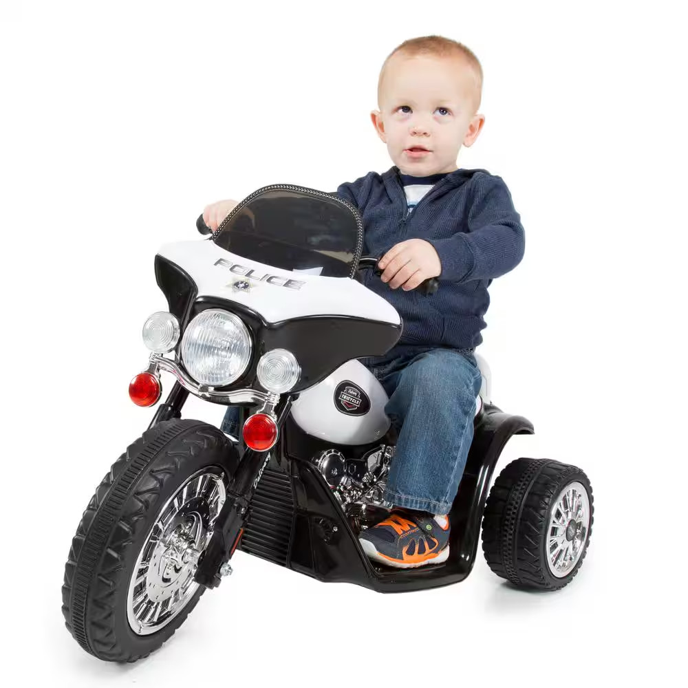 3-Wheel Battery Powered Ride on Toy Motorcycle Police Chopper in Black