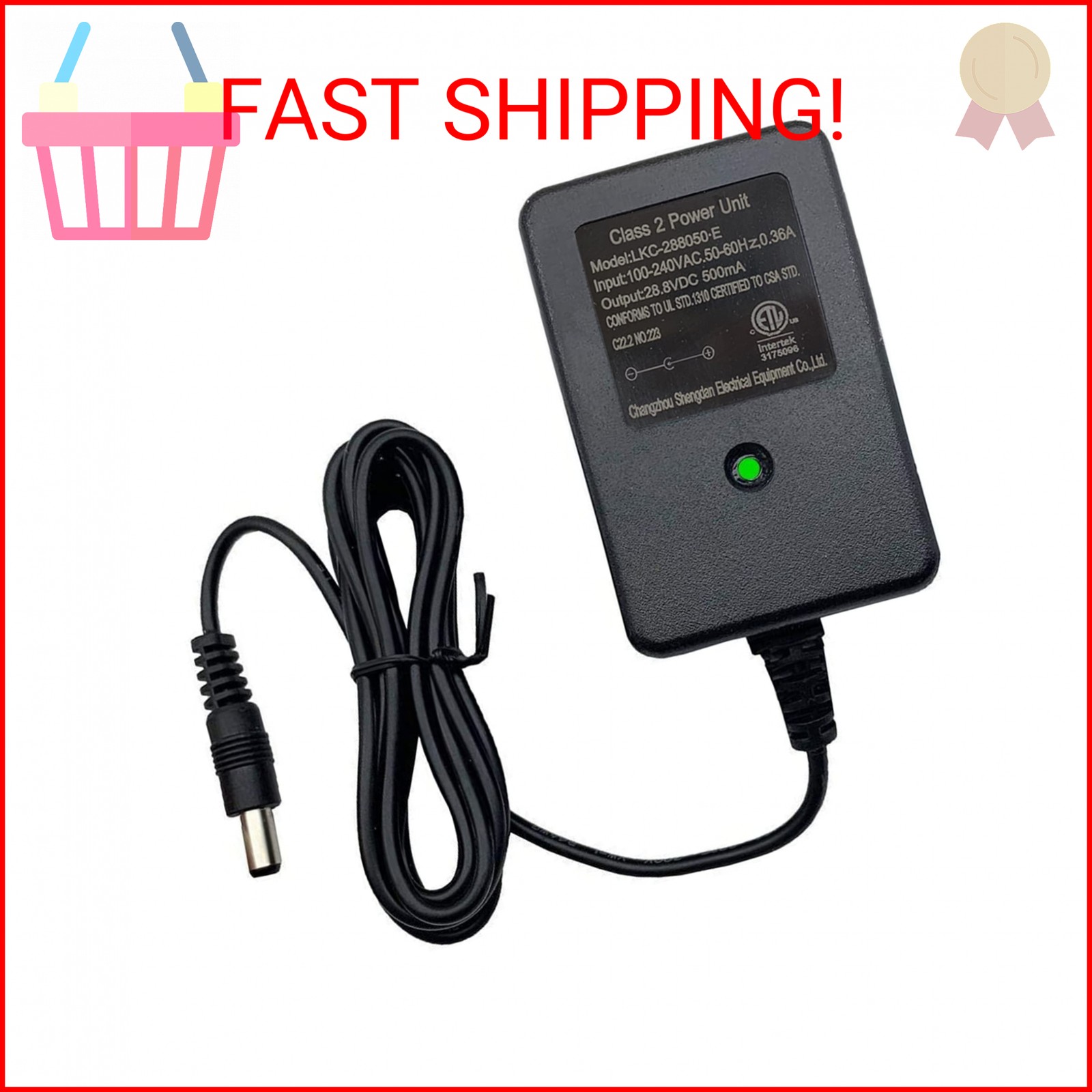 weelye 28.8V Kids Ride On Car Charger, 24V Round Hole Charger with Charging Indi