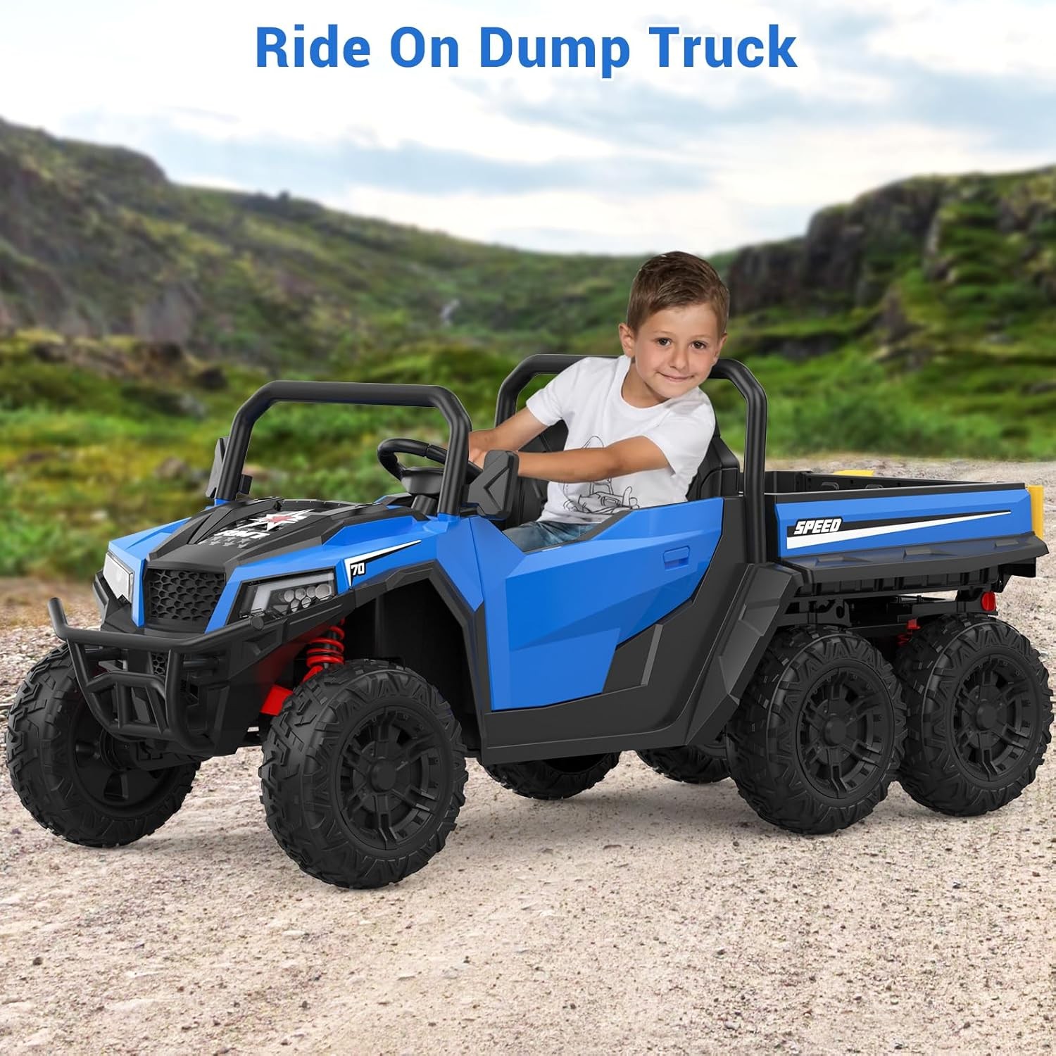 24V 4WD 6-Wheel Electric Ride On Dump Truck with Remote Control, 2 Seater Kids