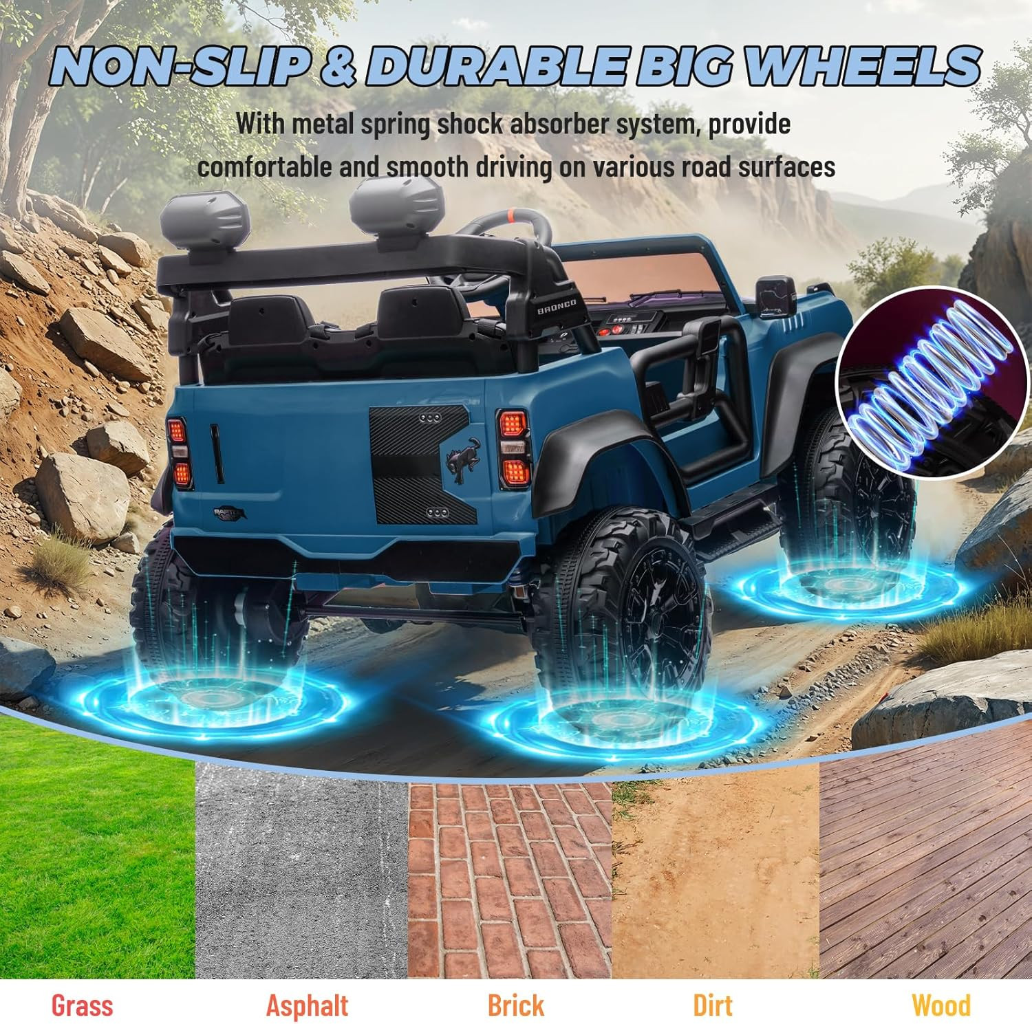 2 Seater Ride on Car for Kids, 24V Licensed Ford Bronco Raptor Electric Power Ri