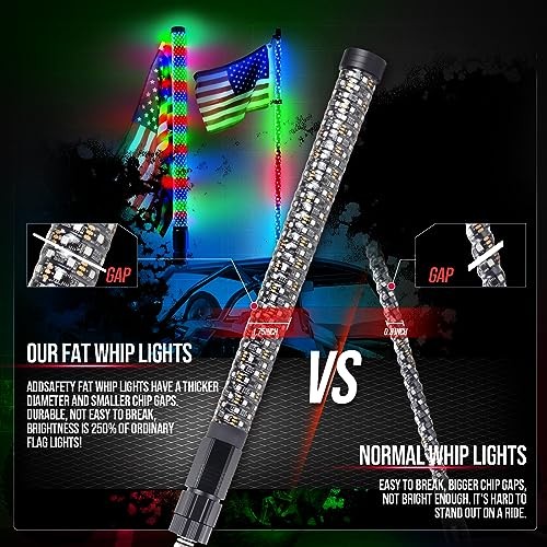 2PCS 2FT Fat Whip Lights UTV Whip Lights with Rocker Switch,High 2FT-2PCS