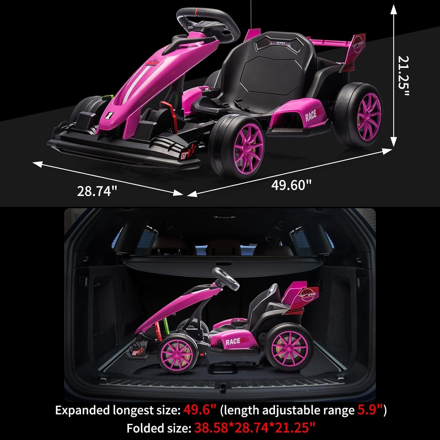 24V Drift Cart for Kids, Dual Motors, Electronic Brake, Adjustable Seat,Foldable