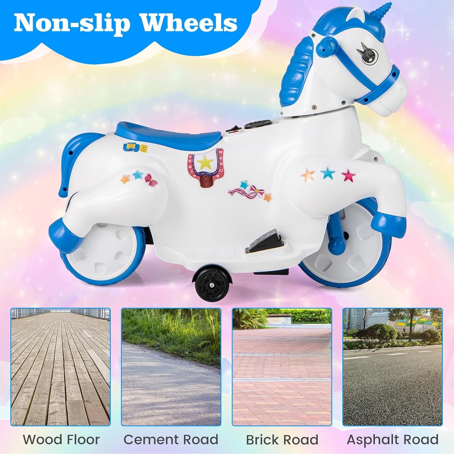 2 in 1 Ride on Motorcycle and Horse, Unicorn 6V Battery Powered Ride on Toy with