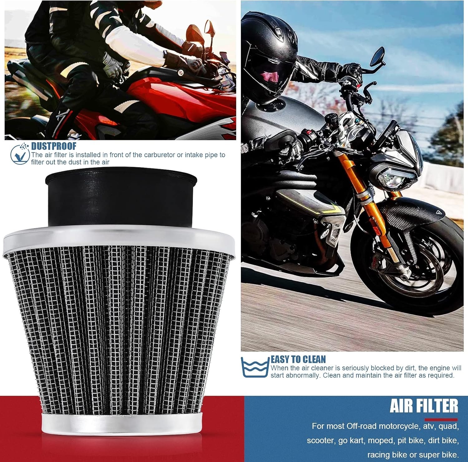 2-Pack Universal 35mm Filters for Dirt Bikes, Scooters, and ATVs – Enhance Power