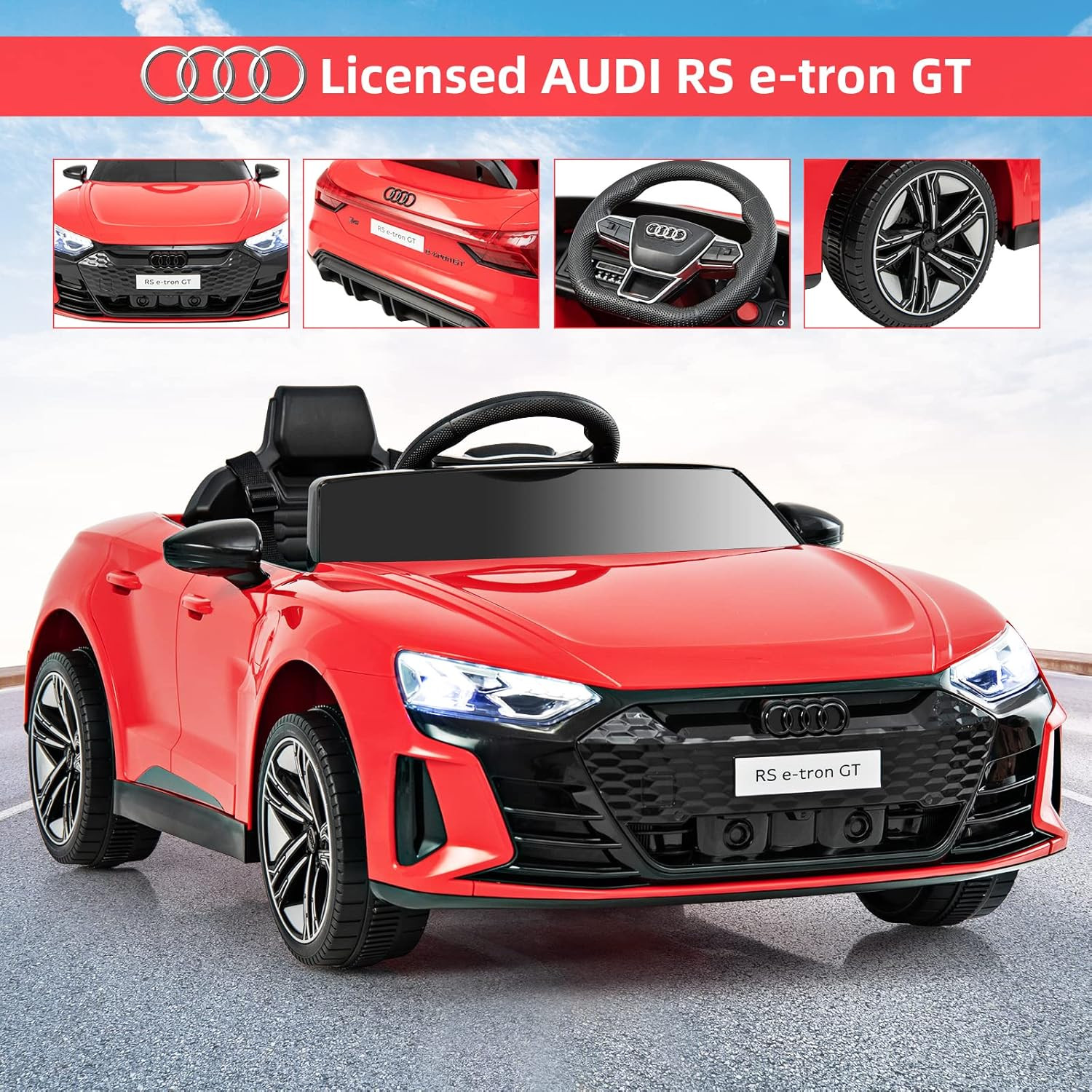 12V Kids Ride on Car, Licensed Audi RS E-Tron GT Electric Vehicle with Remote Co