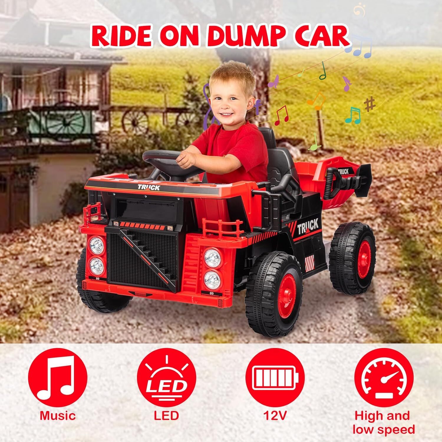 12V Kids Ride On Dump Truck, Electric Construction Vehicle With Remote Control