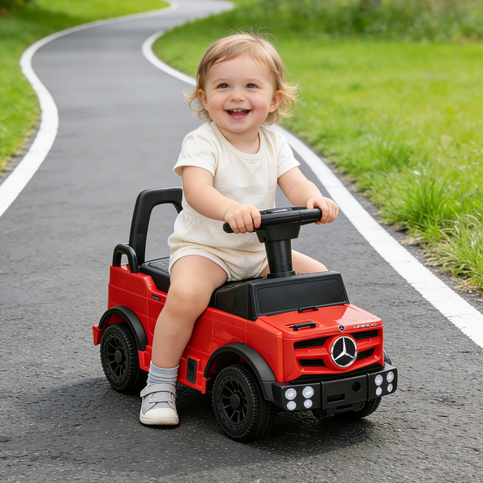 Red Kids Ride On Car Outdoor Stroller Mercedes Push Car Ride Racer for Age 1-3