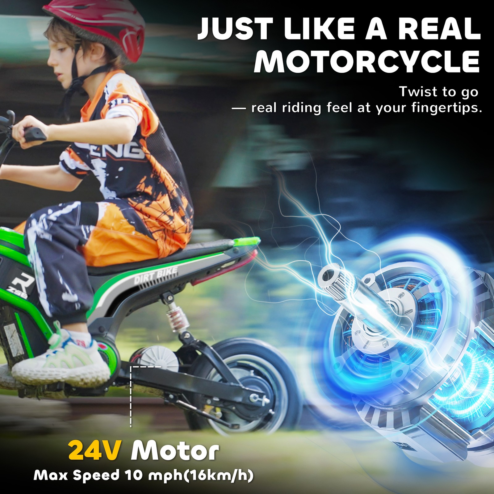 24V 350W 15 MPH Electric Dirt Bike Motorcycle w/ Twist Grip, Green