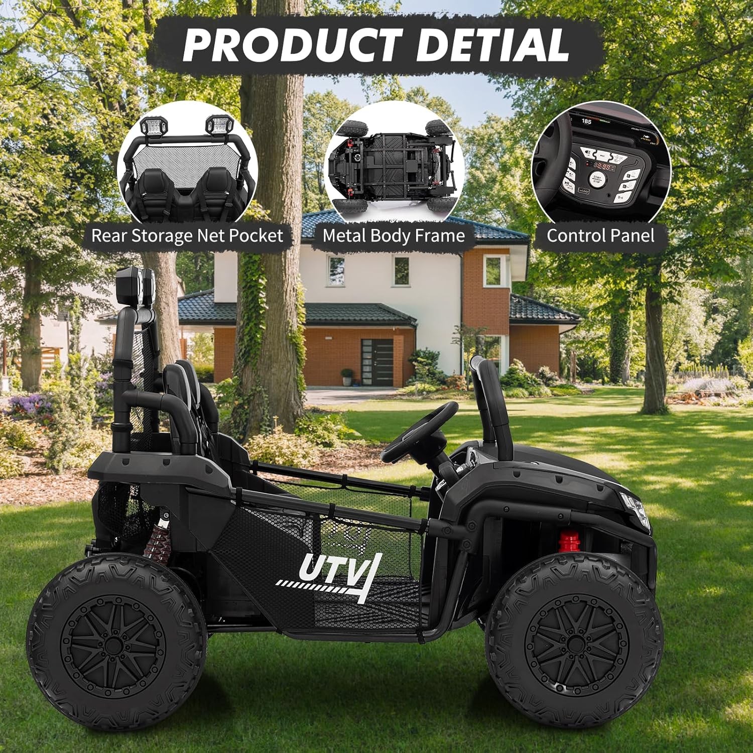 24V Kids Ride On Car 4 Wheeler UTV 400W Electric Car Toy w/ Remote Control Black