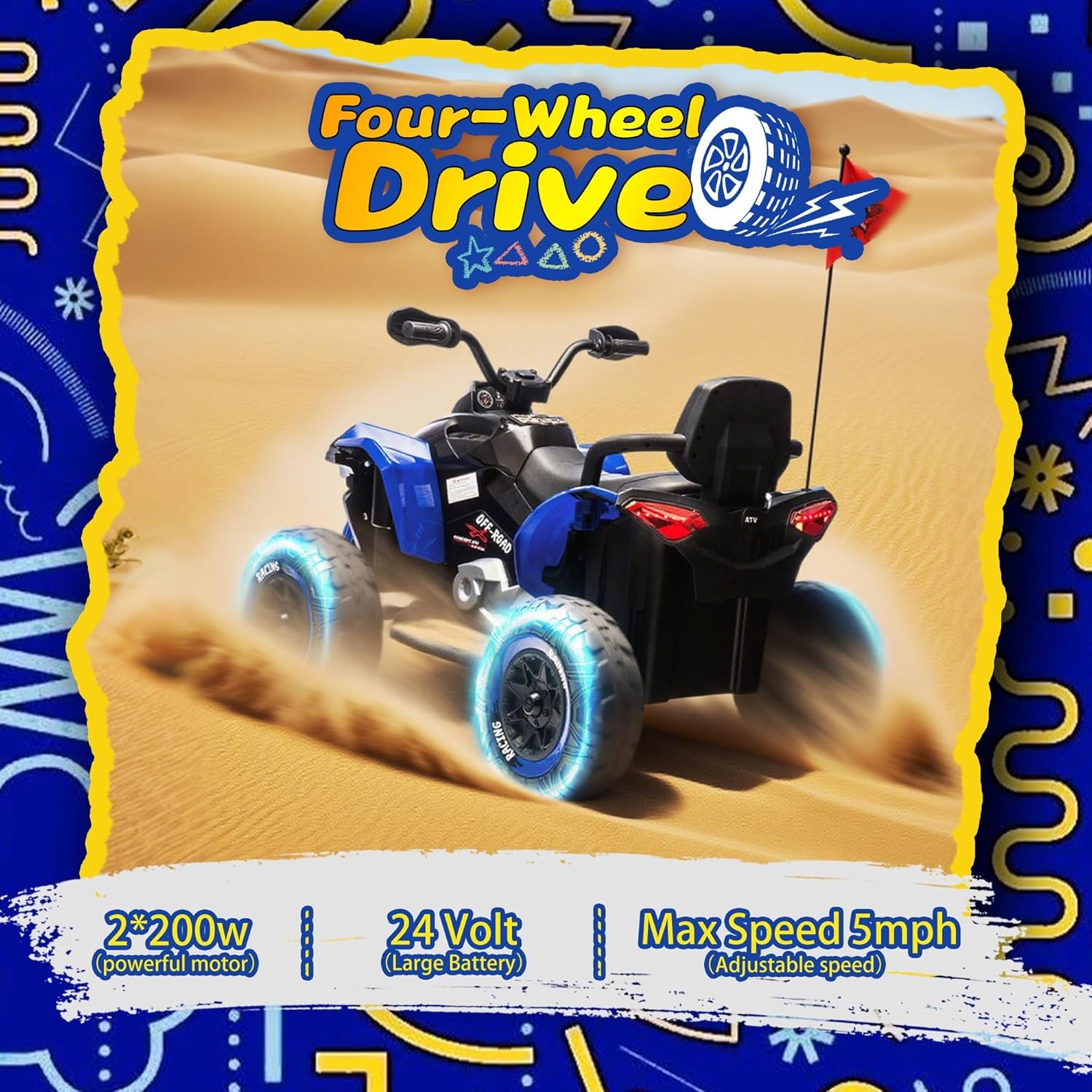 24V Ride on Car Electric Off-road ATV Battery Power Quad Car for Kids Age 3-12