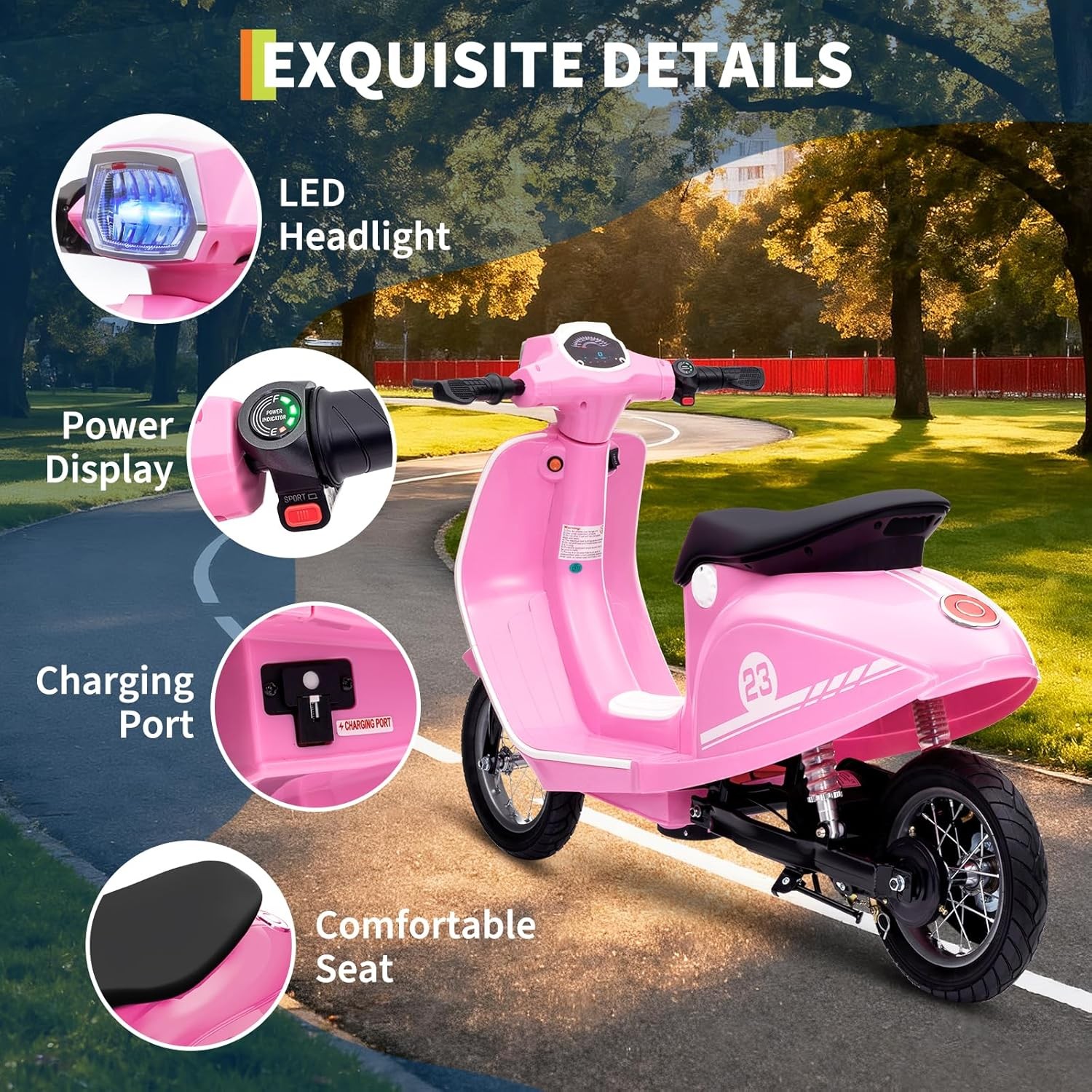 Electric Kids Motorcycle 24V, 350W Motor, Waterproof,12″ Pneumatic Tires,Ages 8+