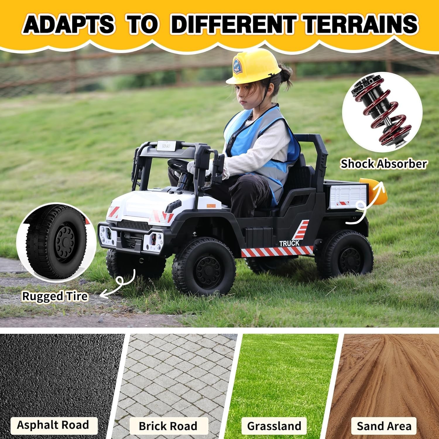 TOBBI Ride on Kids Cars Dump Truck with Remote Control for Kids 3-8 Years, White