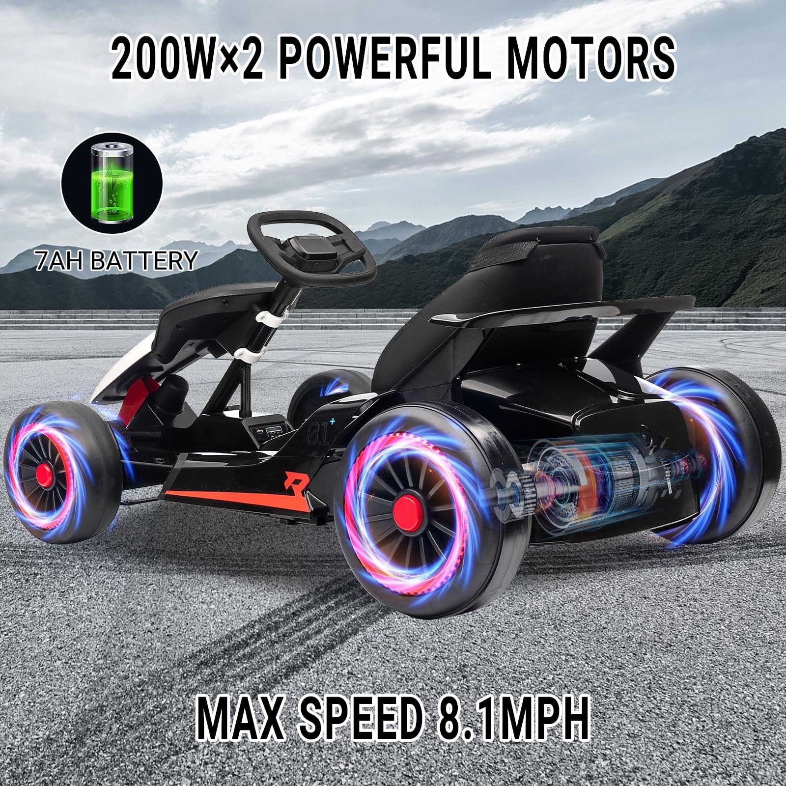 24V Kid Go Kart Electric Drift 200W Dual Motor 360° Drifting 5-Point Safety Belt
