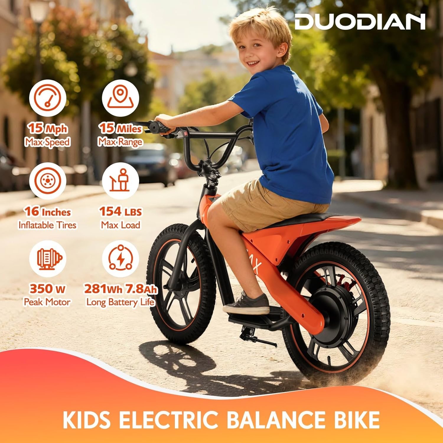 Kids Electric Balance Bike 350W/750W 19MPH 18 Mile 16″ Tires Off Road Yellow