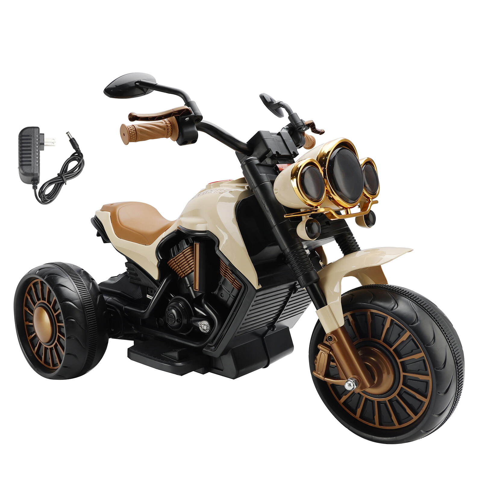 3Wheel Kids Ride On Motorcycle Electric Dual Drive Toy Car With LED Light Brown