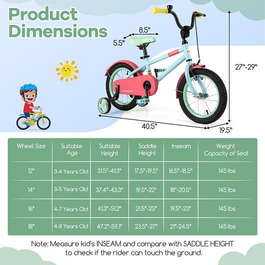 Kids Bike with Adjustable Handlebar and Saddle Blue-14 inches – Color: Blue – Si