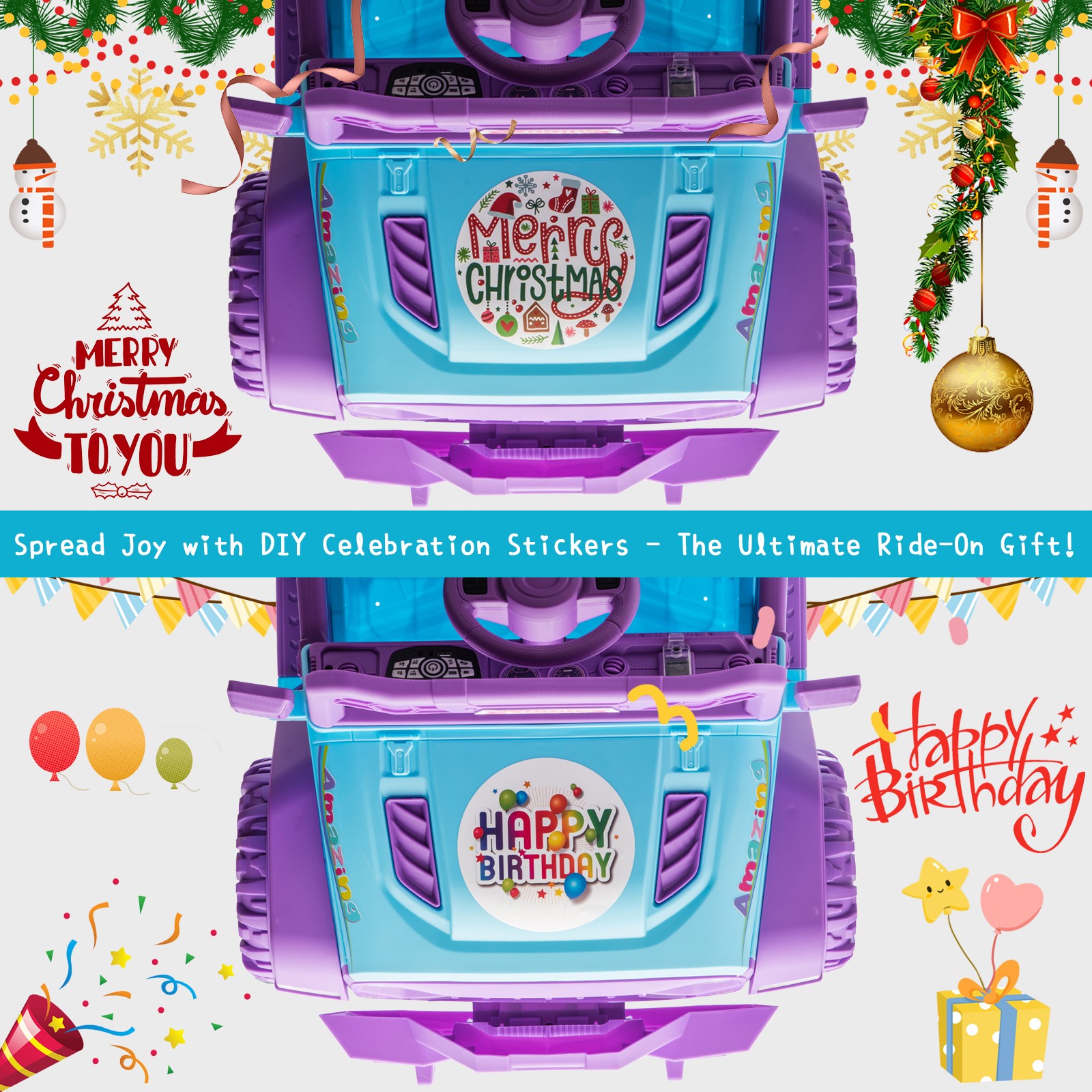 12V Kids Ride On Car Electric Truck w/ Remote Control DIY Stickers 6 Wheels Toy