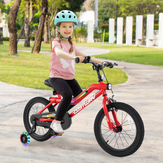 Patented 16 Inch Kids Bike with LED Lights Adjustable Carbon Steel Bicycle for 4