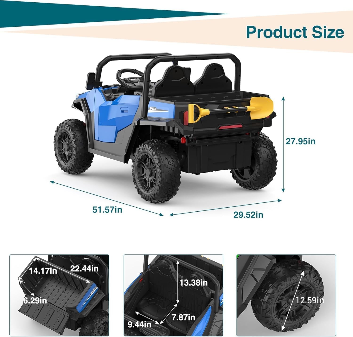 24V Ride On Truck for Kids w/ Remote, 4WD, LED Lights,Bluetooth,Dump Bed,2 Seats