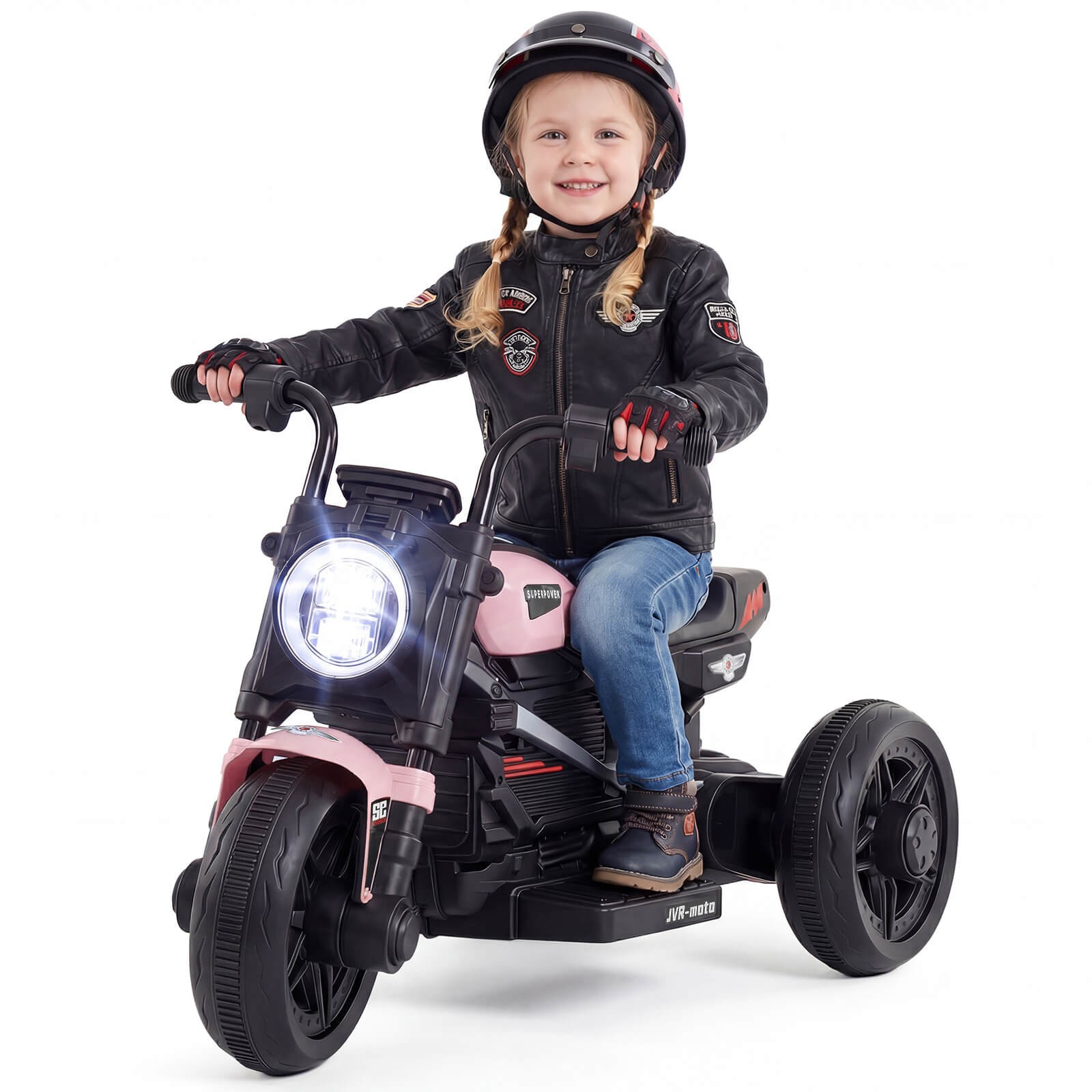 6V Kids Motorcycle w/Song,Story,LED Headlights,Accelerator Pedal & 3 Wheels,Pink