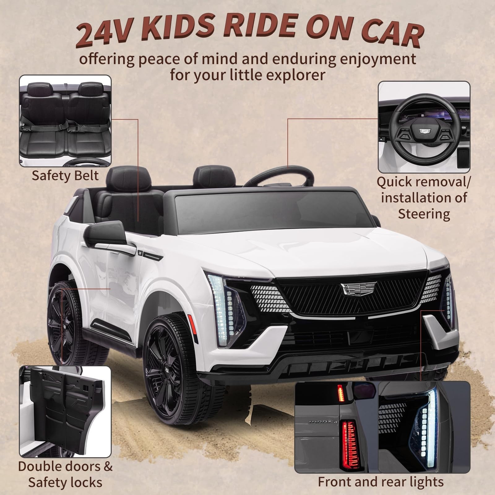 2 Seaters 24V Ride On Car Licensed Cadillac Battery Powered Music For Boys Girls