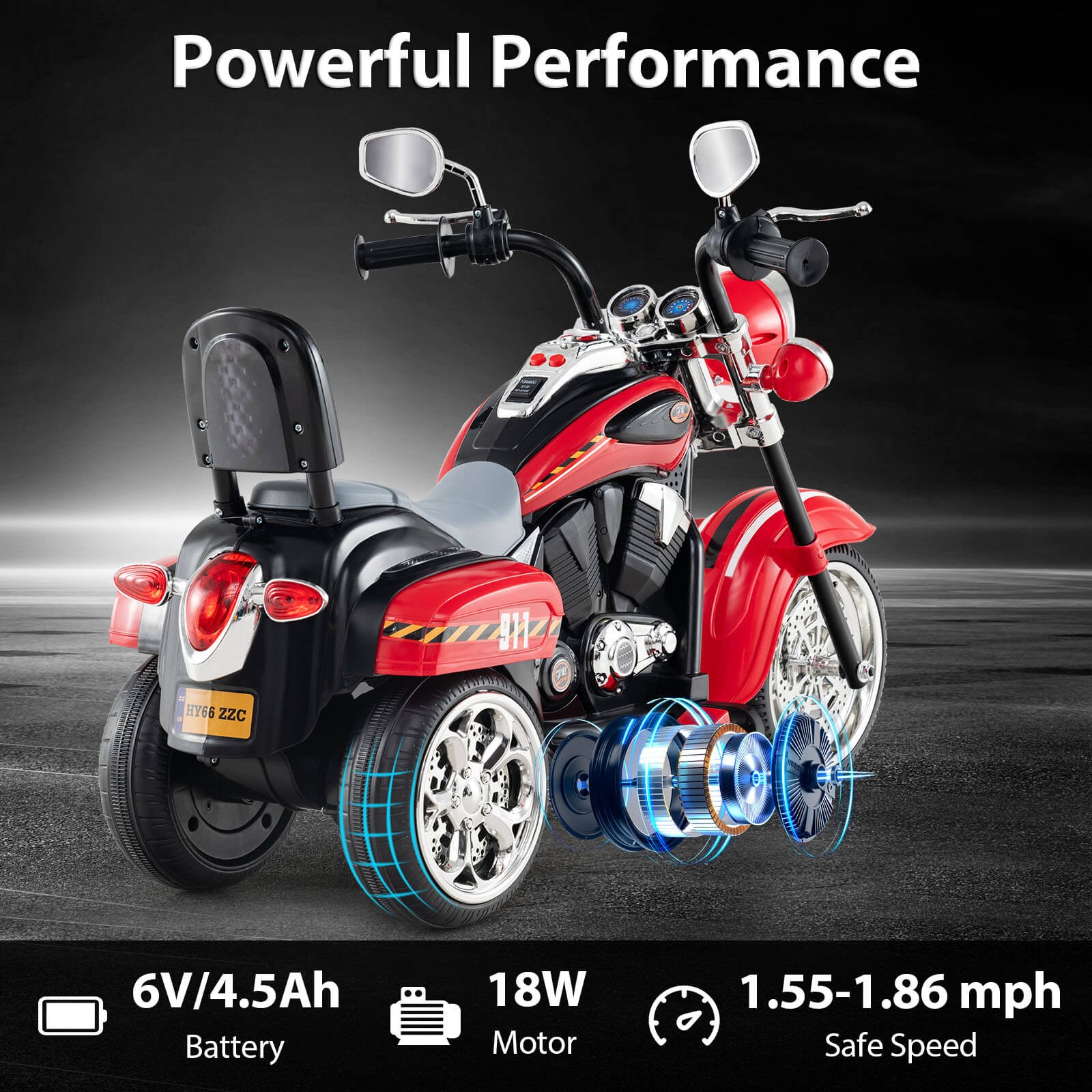 6V Kids Ride On Chopper Motorcycle 3 Wheel Trike w/ Headlight and Horn