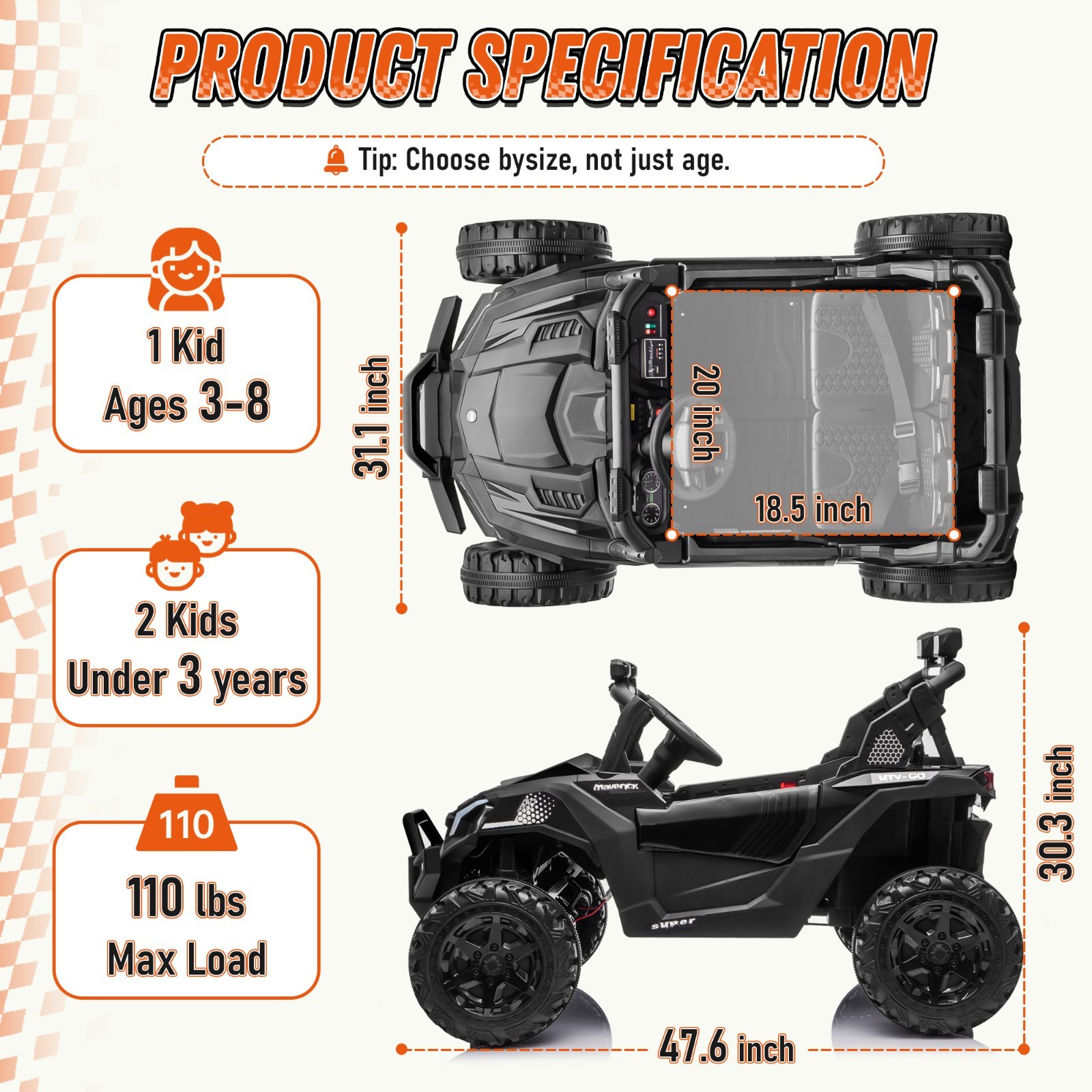 24V Kids Ride On UTV, 800W 4WD 2 Seater, Parent Remote, 4-Wheel Suspension, LED