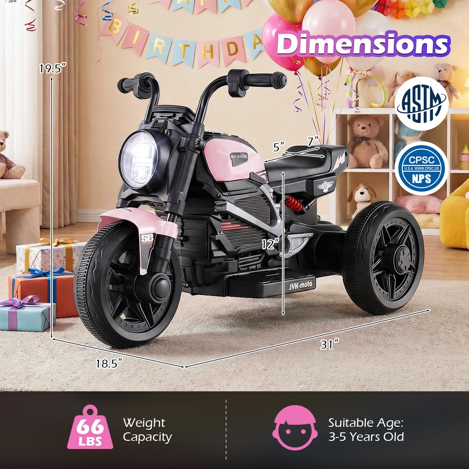 Costzon Toddler Motorcycle 6V Chopper Kids Motorcycle Ride On Toy Led Headlight