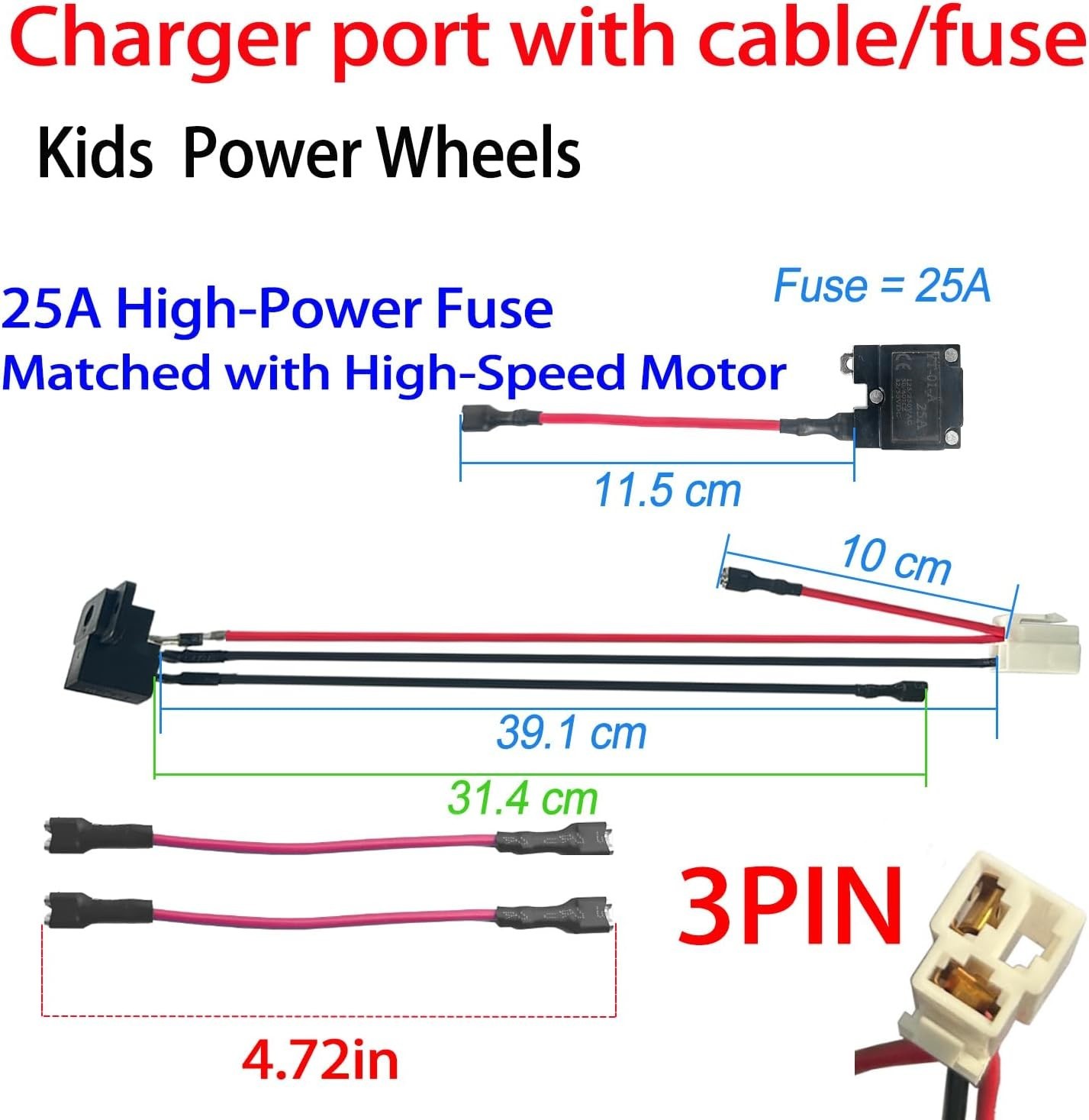 6V 12V 24V Round Charger Charging Port for Kids Power Wheels Ride on Electric To