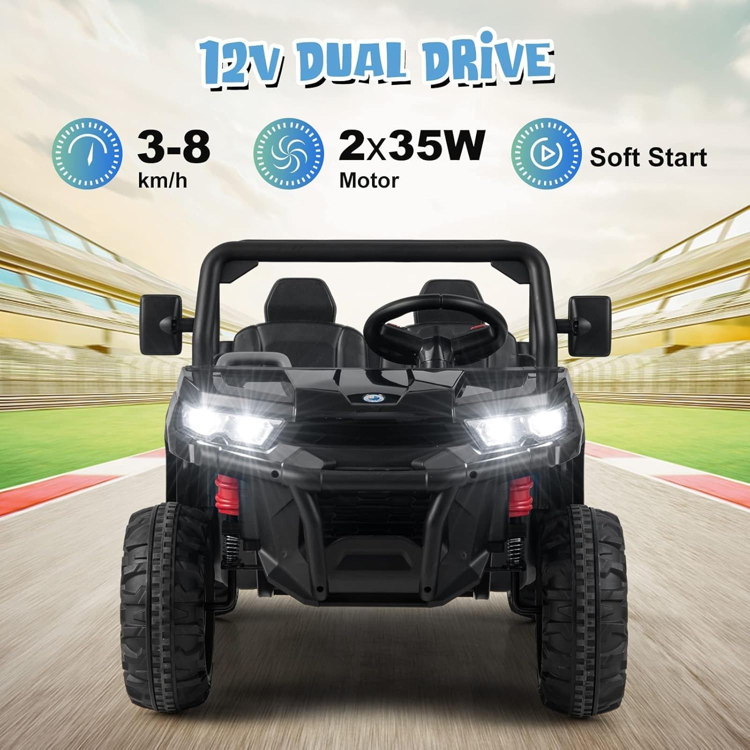 2 Seater Ride on Car, 12V Off-Road UTV Electric Vehicle with Remote Control, Dum