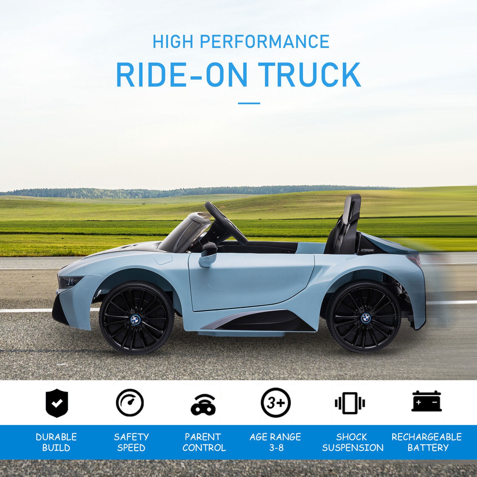 Licensed BMW I8 Coupe Electric Kids Ride-On Car 6V Battery Powered Toy Blue