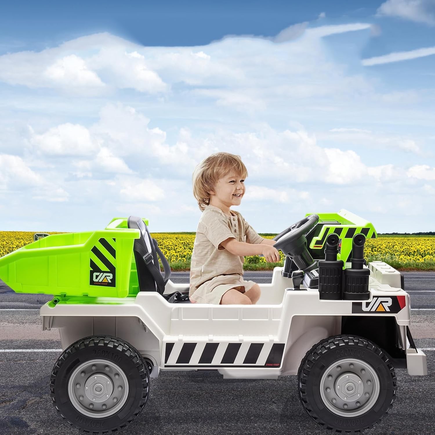 12V Kids 4WD Ride-On Dump Truck w Remote,Power Dump Bed,2-Speed Electric Car Toy
