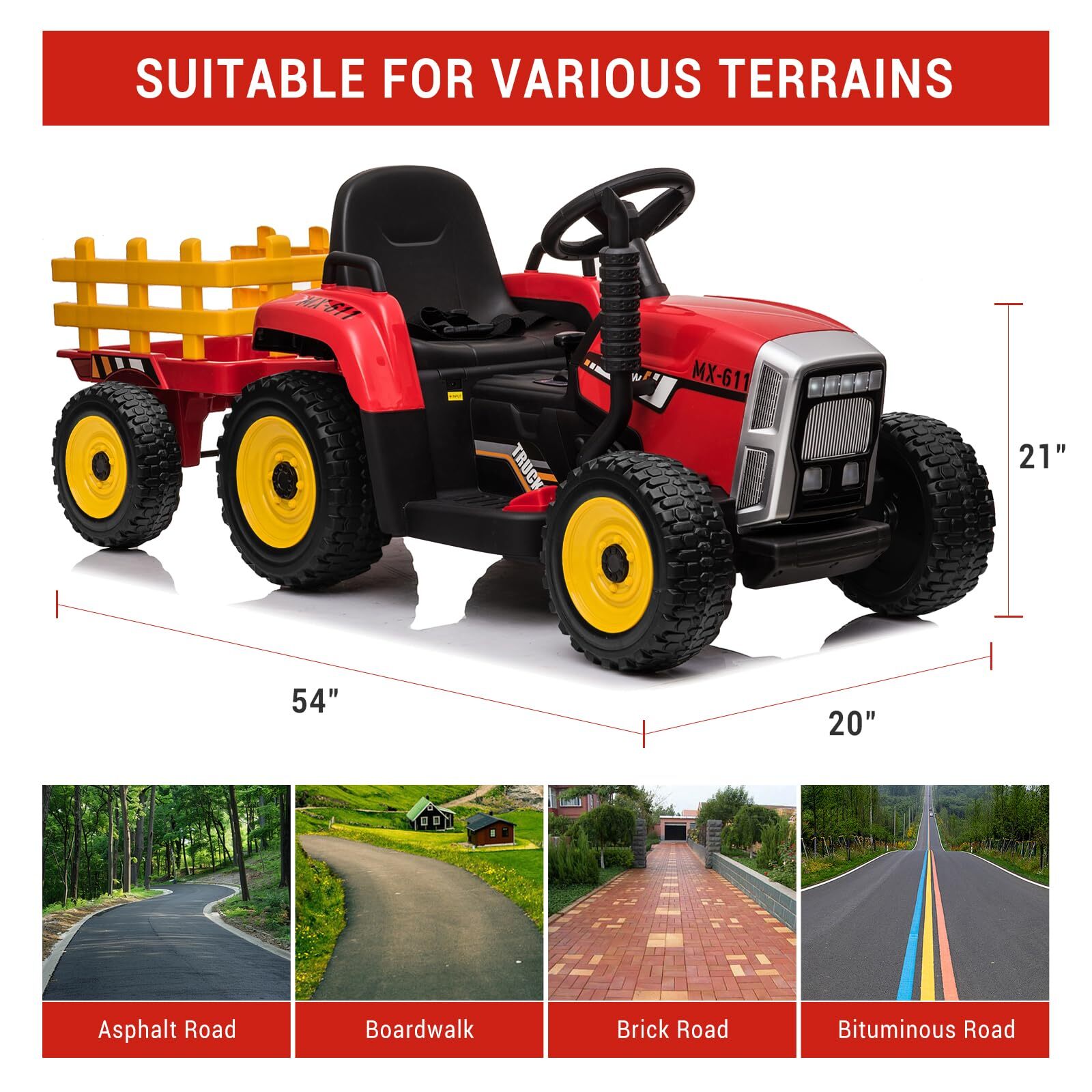 Kids Electric Ride on Tractor with Trailer 12V Battery Powered Car Toy w/ Remote