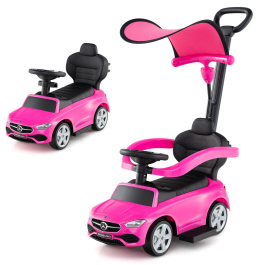 3-in-1 Ride on Push Car Mercedes-Benz Licensed Sliding Car with Canopy-Pink – Co