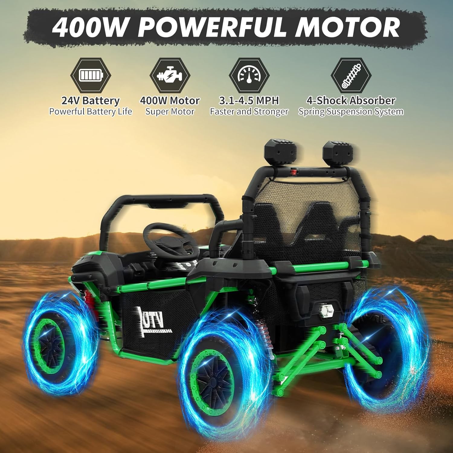 Remote-Control 24V Kids’ Off-Road Ride On Car 2-Person Electric UTV for Ages 3-8