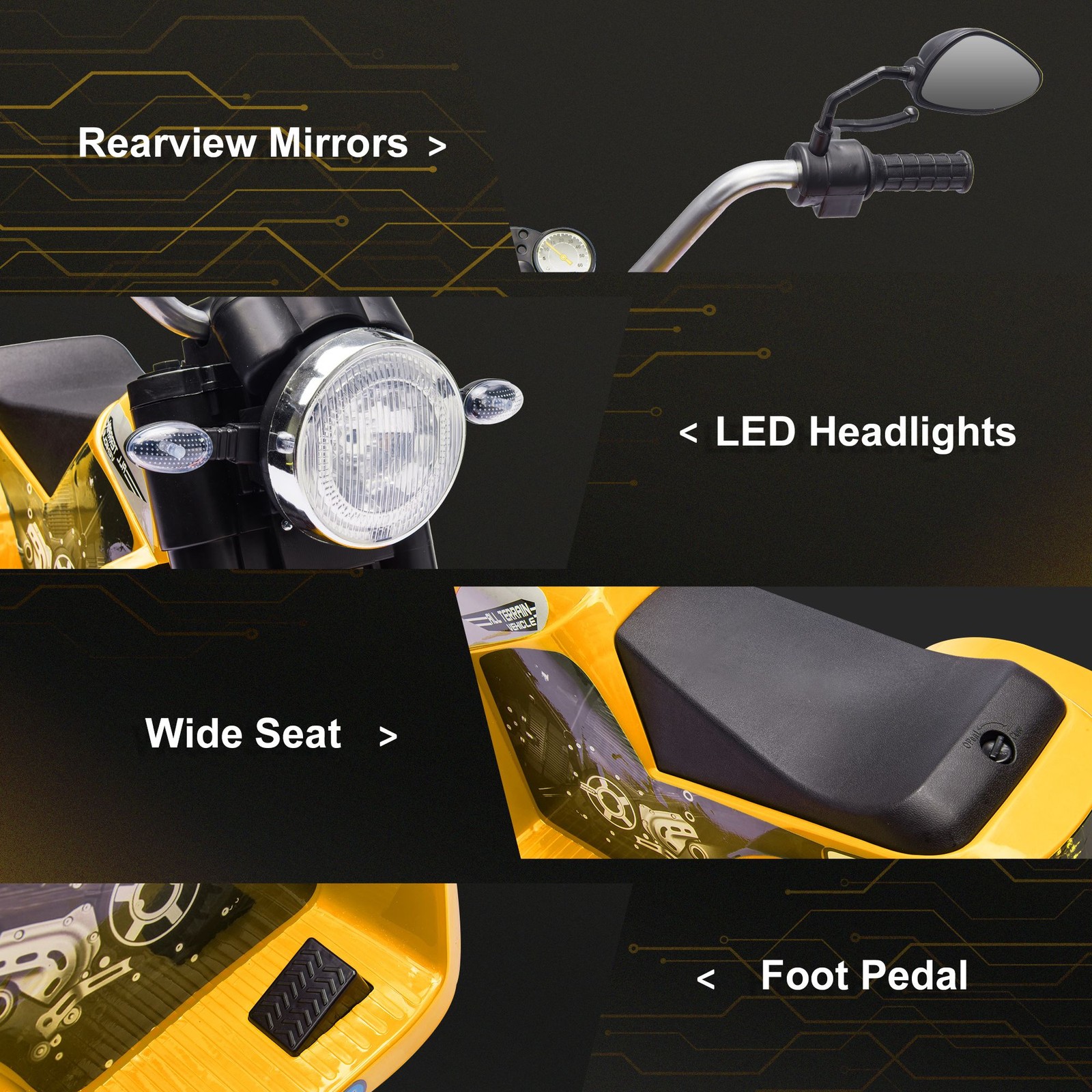 Easy-Assembly Electric Ride-On Bike with Functional Horn and Headlight Yellow